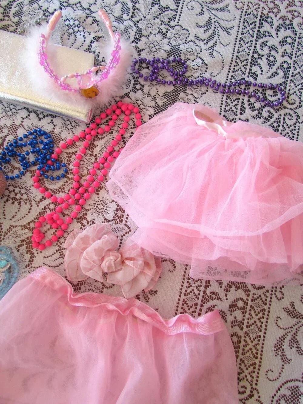 GIRL'S DRESS-UP ACCESSORIES for PLAY, TUTUS, GOLDEN SHOES, TIARAS, NECKLACES